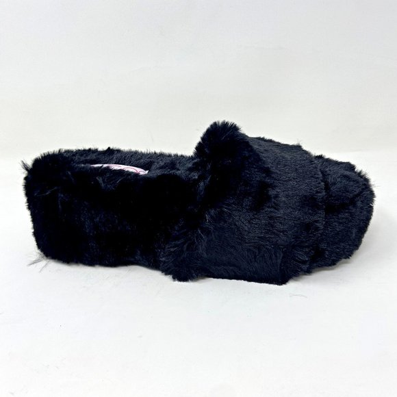 Sugar Shoes - Sugar Wryde Black Platform Fluffy Slip On Womens Fur Slipper Warm Sandals